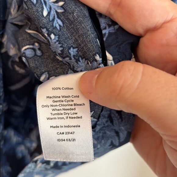 Talbots Navy Floral mixed print casual Button Down Shirt polka dots women SM EUC - Picture 8 of 10